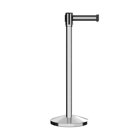 MONTOUR LINE Retractable Belt Barrier Stanchion, 2" Pol.Steel Post  9' Bk/W H Belt M530-PS-BWH-90